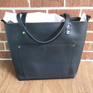 Portland Leather Goods Black Large Zip Tote with Black Handles
